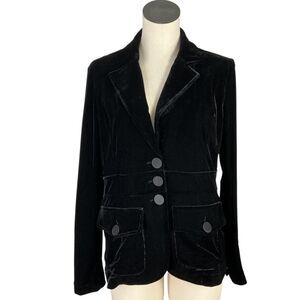 Joie Jacket Womens M Black Velvet Long Sleeve Pockets Holiday Button Blazer NEW